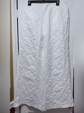 White Embroidered Floral Flair Pants